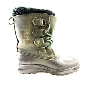 Sorel Badger Women Size 7 Green Leather Wool Insulated Winter Snow Boot Faux Fur